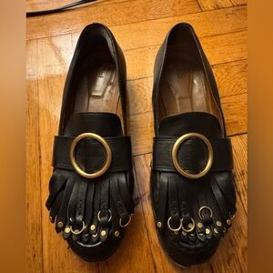 Chloe Black and Gold Leather Loafers